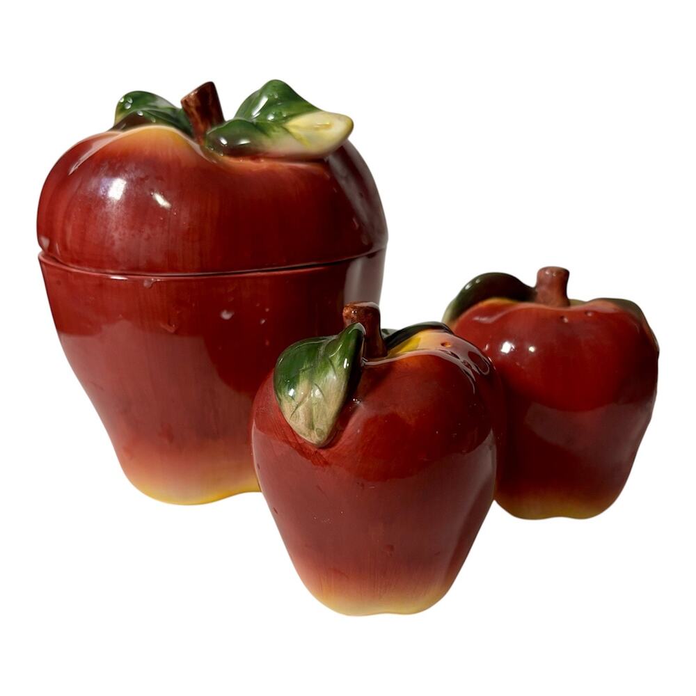 Apple Canister w/ Salt & Pepper Shakers, Vintage Tender Heart 1998
